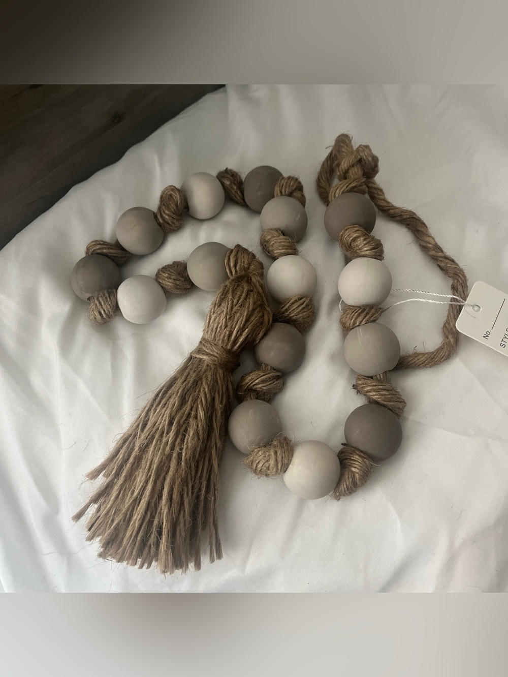 Neutral Wooden Bead Garland with Tassel - Home Accents